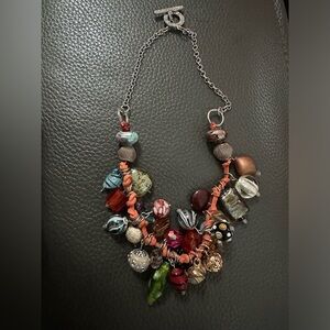 Vintage necklace with multi colored beads bohemian vibes